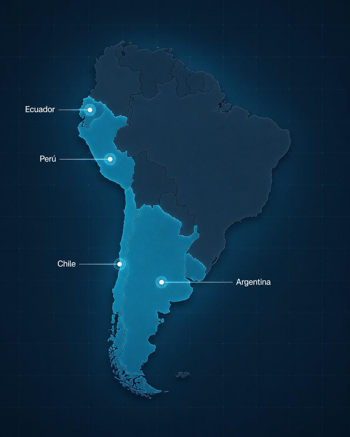 Mapa de cobertura Entregar en Latinoamérica: Argentina, Chile, Perú, Ecuador